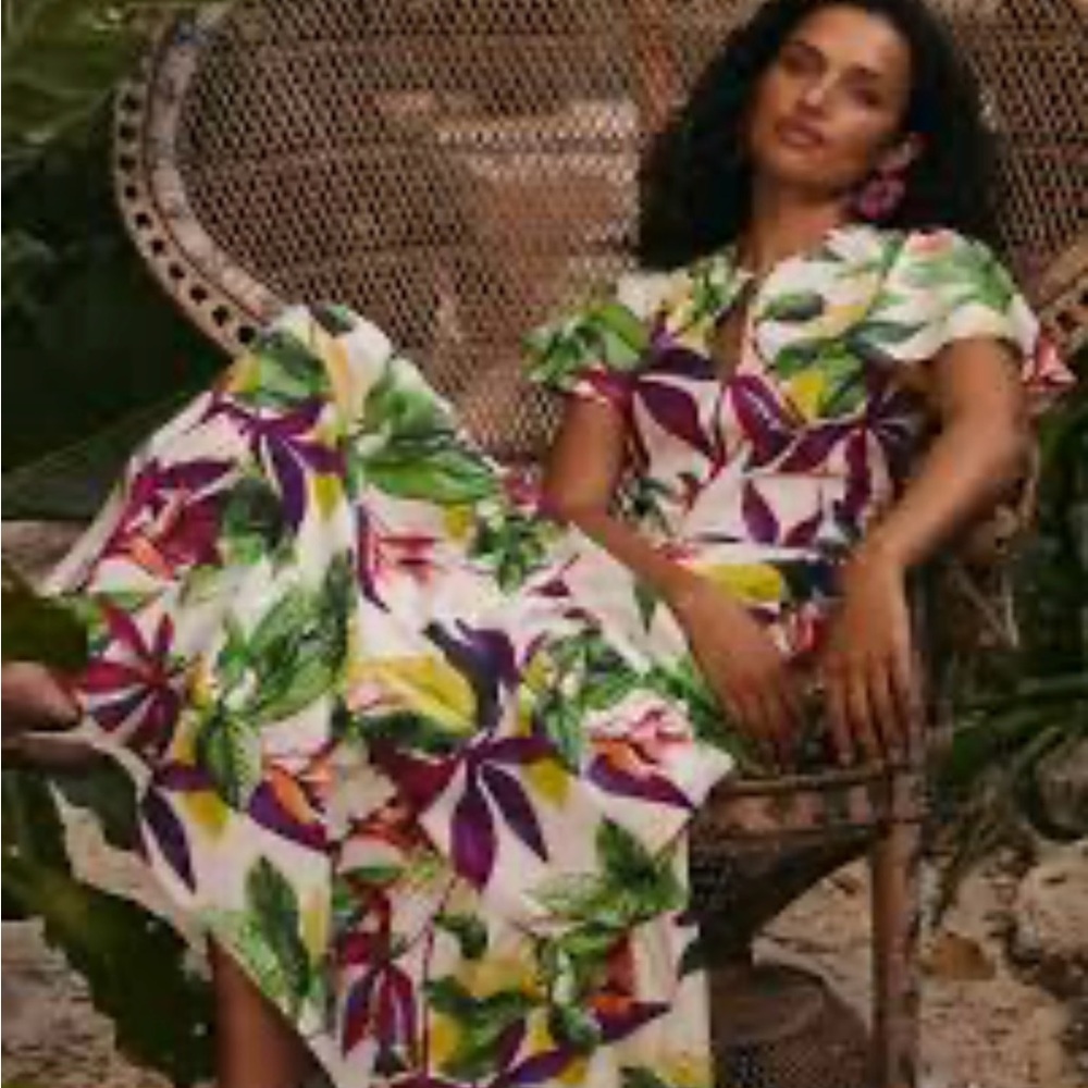 Tropical cotton floral tiered maxi dress size 4 - Picture 2 of 7